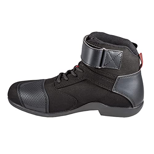 Zapatillas motocicleta CURVE Rubi Negras | Hombre y mujer | Microfibra | Uso urbano | Refuerzo cambio de marchas, detalles rojos, cordones, suela antideslizante | CE | Talla 43