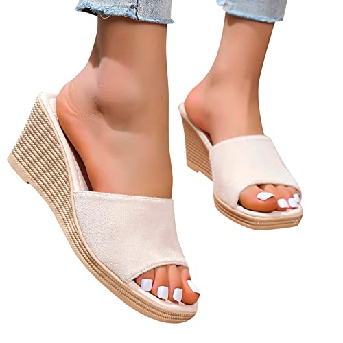 Moda Zapato de Cuña de Tacón Alto para Mujer Ponerse Zapatos Plataforma Versátil Semi Trailer Sandalias Elegante Premium Cuña Sandalias de Playa Punta Abierta