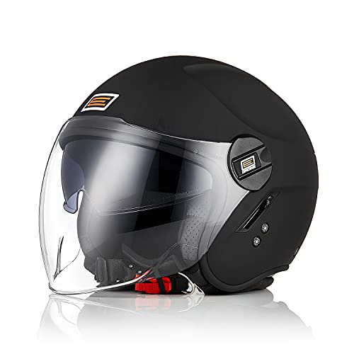 ORIGINE Casco Moto Jet Casco Moto Abierto Scooter con Doble Visera Homologado ECE (Solid Matt Black,L)