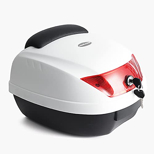 HDGFYTOR Baúl de Moto Universal 28L con Llaves y Accesorios Topcase Casco Moto Caja de Motocicleta Ciclomotores Scooter(Color:Blanco)