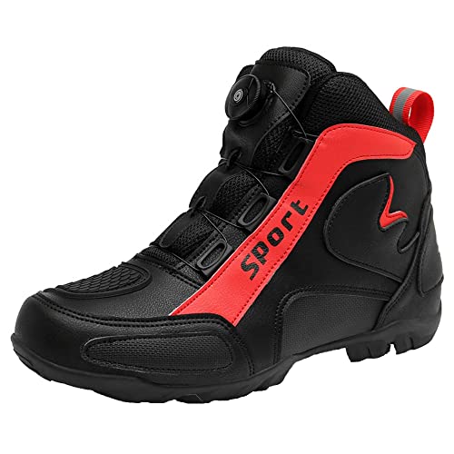 Botas De Moto para Hombre Zapatos De Cuero para Montar En Motocicleta Botines De Carreras De Talla Grande Antideslizantes Informales para Exteriores,Rojo,44 EU