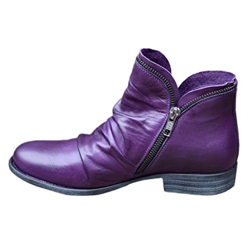 Botas cortas casuales con cremallera de colores retro sólidos para mujer, botas de moda para mujer, talla 12, A morado., 38 EU