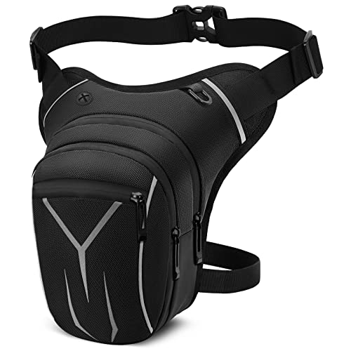 VOBUKE Bolsa Pierna Moto, Impermeable Tactico Riñoneras Pierna, Riñonera Deportiva Multifunción Bolso Lateral Moda con Reflectante para Hombre Mujere Deporte Camping Ciclismo Trabajo Pesca