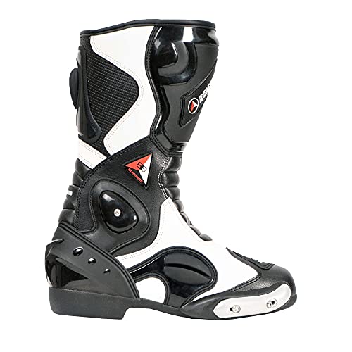 Botas de moto para hombre, deportivas, de piel, estables,protectores reforzados integrados, con protección en los tobillos, ergonómicas, botas moteras, biker, motorista - 43