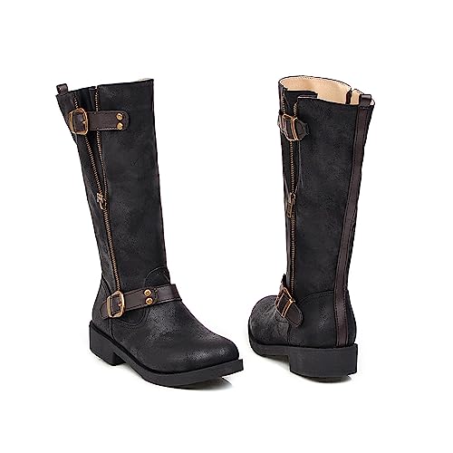 1 Par De Botas De Caballero Steampunk Retro Botas De Montar De Cuero Con Cremallera Lateral Ajustable Al Aire Libre De La Moda De Largo Eje De Los Zapatos De La Bota Para Las Mujeres,Negro,38