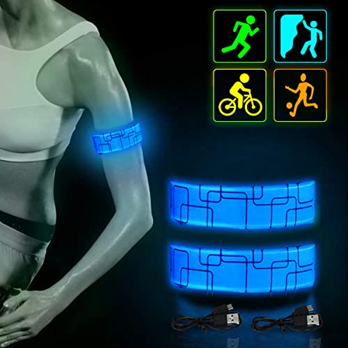 SIMSPEAR Brazaletes LED Recargable, 2 Piezas Brazalete Reflectante Brazaletes Antipérdida para Niños, Brazaletes Recargable USB para Correr Bicicleta Cámping Senderismo Concierto