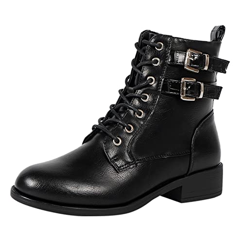 230 Botas Mujer Invierno Altas Baratas Botas con Hebilla y Cordones con para Mujer, Botines de, Botines de tacón de Bloque Grueso, Zapatos de Mujer Botines Moteras Mujer (Black #4, 39)