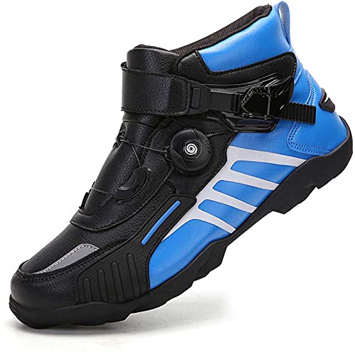 FGDFGDG Zapatos de Locomotora 4 Estaciones Mujeres Hombres Botas de Montar en Motocicleta Velocidad Carreras Carretera Ciclismo de montaña Calzado Deportivo Corto Bottes de Moto,Azul,47