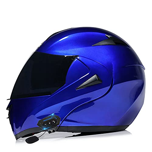 Casco Moto Modular Bluetooth Integrado Cascos Integrales, Casco Abatible Casco de Moto de Cara Completa con Visera Antivaho Doble Frontal Abatible,ECE Homologado Blue,S=55~56cm