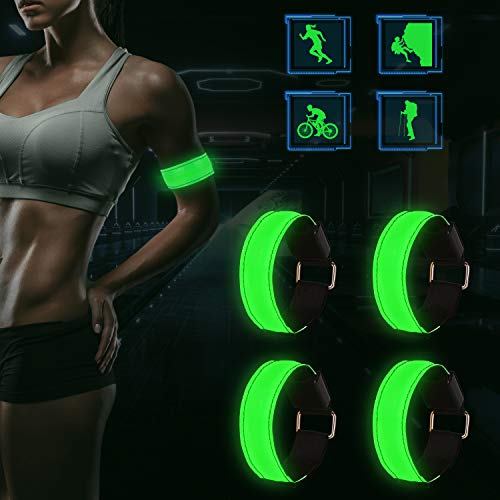 Banda Reflectante, Brazalete LED Running Pulsera Reflectora Pulsera LED para correr Visibilidad y Ajustable para Trotar de Noche Correr Caminar de Noche Deportes del Aire Libre (4 Verde)