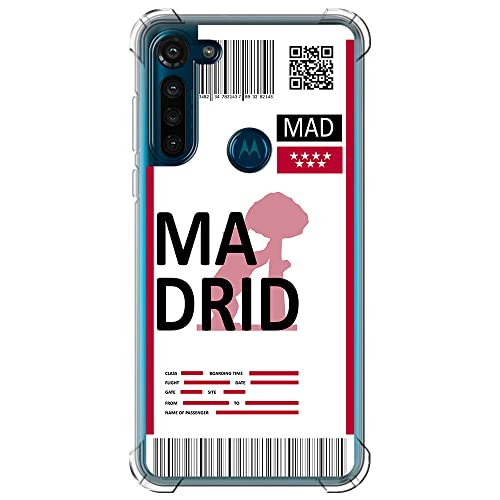 Movilshop Funda Antigolpes para Motorola Moto G8 Power Billete de Avión [ Madrid ] Esquina Reforzada Silicona 1.5mm de Grosor Flexible Transparente Bumper Gel TPU