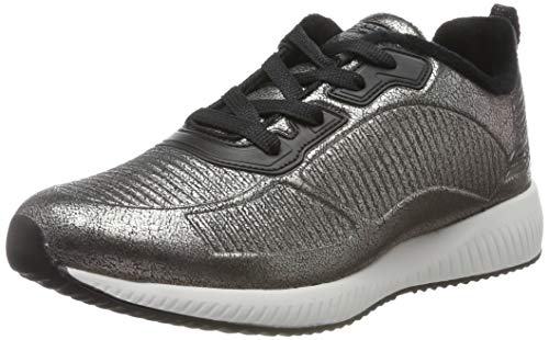 Skechers Bobs Squad Sparkle Life, Zapatillas Mujer, Plateado (Pewter Duraleather Chenille Line), 38 EU