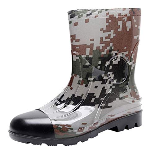 Generic Botas de camuflaje Mid Rain para hombre, botas de lluvia antideslizantes al aire libre, compatibles con zapatos de moto para hombre 42, verde, 40 EU