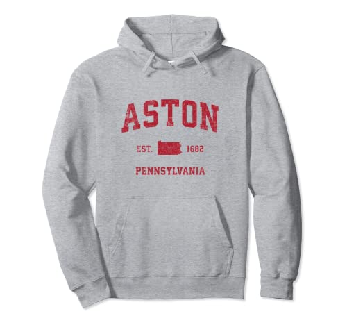 Aston Pennsylvania PA Vintage Sports Design Rojo Print Sudadera con Capucha