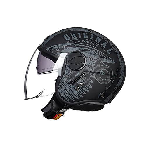 LIONCIANO Casco De Motocicleta, Ece 22.06 Semi-Abre a Los Auriculares Jet Casco De Motocicleta y Scooter Woman Adulto Anti Scratch Visiere(Alas Negras Mate de la Libertad, M=57-58cm)