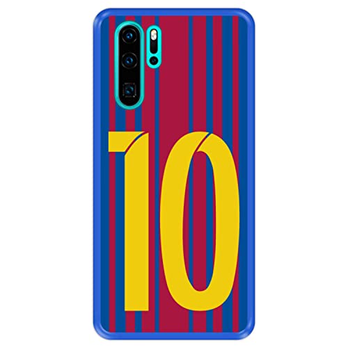 Funda Azul para [ Huawei P30 Pro ] diseño [ Ilustración fútbol, número 10 ] Carcasa Silicona Flexible TPU