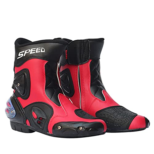 Moto Botas de Motocross Motocicleta para Hombre Zapatos de Protección Todoterreno Bota de Cuero Armada Racing Riding Sports Touring Boots,Red-43