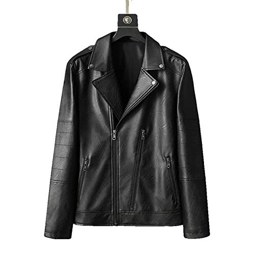 Chaqueta de Cuero de Solapa Delgada para Hombre Chaqueta de Cuero para Hombre Chaqueta de Moto cálida Chaqueta Boutique Negra_L