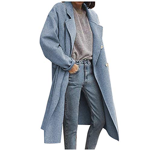 Coat Abrigo para Mujer Gabinete de Mujer Abrigo de Tweed Reversible Chaqueta de Doble Botonadura Abrigo Largo Gabardina de Invierno Rebajas Liquidación Venta Elegante Cardigan Mujer(A Azul,S)