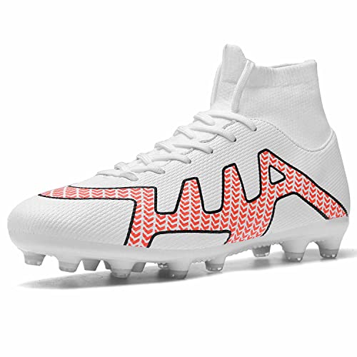 Unitysow Zapatos de Fútbol Hombres Aire Libre Spike Zapatillas de Deporte Atletismo Profesionales Training Botas de Fútbol,Blanco,39 EU