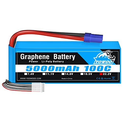 Yowoo 6S Lipo Batería 22.2V 5000mAh 100C Grafeno Lipo con Conector en EC5 para RC dji EDF Avión Cuadricóptero Helicóptero Coche Camión Barco Hobby