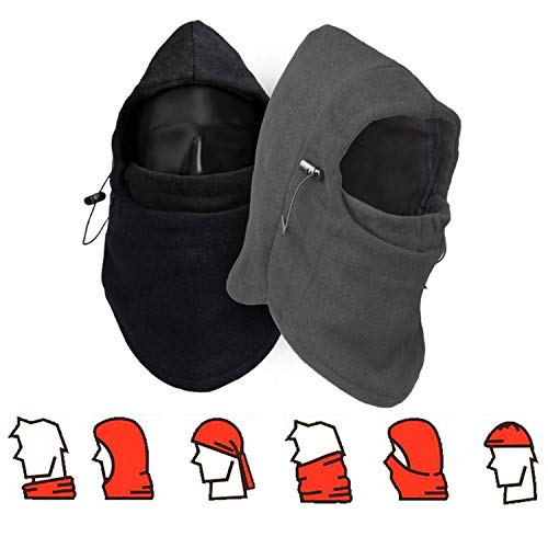 CAILI 2 Piezas Pasamontañas, Balaclava Capucha Unisex Multifunción Máscara Protector Sombrero para Invierno Ciclismo Moto Deporte Esquí al Aire Libre Cara Completa Sombrero(Negro,Gris)