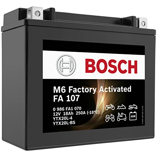 Bosch 0986FA1070 Batería de Motocicleta 18Ah 250A Gel Tecnología Batería de Arranque en Calidad OEM, Ciclo Resistente a los ciclos almacenables, Libre de Mantenimiento, Color Negro