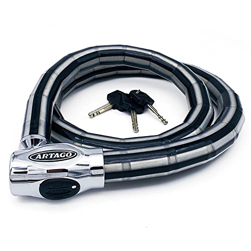 Artago 5312 Candado Articulado Cadena Antirrobo , Cerradura Alta Seguridad DISC-TECH ART+, Cuerpo de Cierre Blindado Acero Giratorio 360º, Tapa Anti-Polvo, Motos, Scooters, Bicicletas, 120 cm