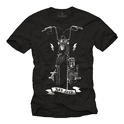 MAKAYA Camiseta Hombre - Bad Seed Motorcycle T-Shirt Regalo Motorista Motero Biker Negro XXXXXL