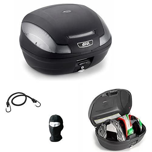 Compatible con KYMCO Top Case GIVI E470NT Simply III Tech MONOLOCK 47 litros Negro Grabado con Reflector DE Humo+Placa DE Acoplamiento+Kit DE Montaje para Moto para 2 Cascos