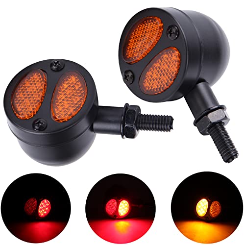 JMTBNO Intermitentes Moto Señal de Giro LED Lámpara Indicadores de Motocicleta Metal Negro Luz de Freno Impermeable 12V Universal para Cafe Racer Vintage Retro Moto Cruiser Bobber Chopper