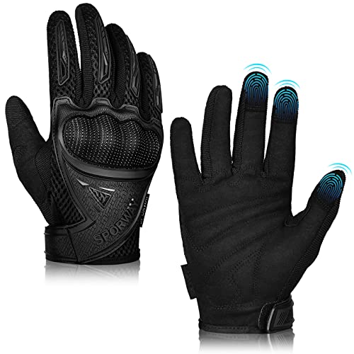 SPORWAY Guantes Moto Hombre Mujer, Guantes Motocross Tactiles Knuckle Hard Shell Protection, Guantes Tácticos Militares Hombre Cómodos y Transpirables para MTB Motocross Ciclismo Escalada (L, Negro)