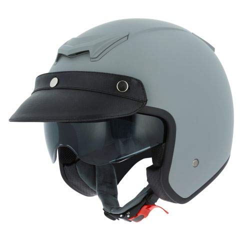 Astone Helmets - Casque jet Sportster 2 mono color- Casque jet néo rétro - Casque moto jet vintage - Casque jet casquette avec en cuir - Coque en polycarbonate - matt grey XS