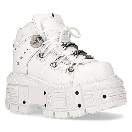 New Rock M-TANK106-C1 Unisex Blanco 100% Cuero Goth Plataforma Punk Botines Zapato, White, 42 1/3 EU