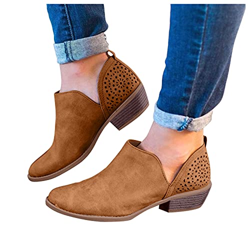 Mujer Botas Cortas Otoño Invierno Botines Bajos con Punta Redonda y Tacón Cuadrado Zapatos de Ante Bajo con Plataforma Tobillo con Puntera Moda Estilo Vintage Boca Poco Profunda Zapatos