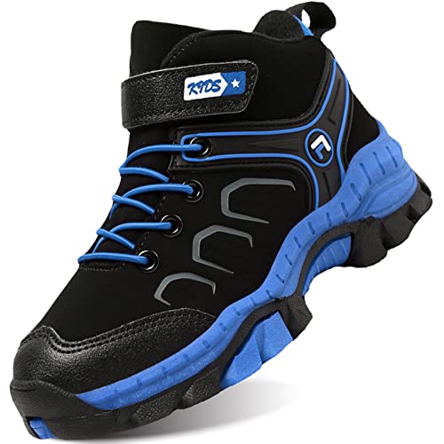 IYVW 888 Zapatillas de Senderismo Niño Zapatillas Trekking Antideslizantes Transpirable Botas Montaña Bajas Zapatillas de Camping Negro Azul 30 EU