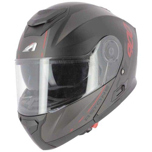 Astone Helmets - RT900 Graphic - Casque modulable - Casque de moto polyvalent - Casque modulable homologué - Casque de moto en polycarbonate - matt black red stripe XS