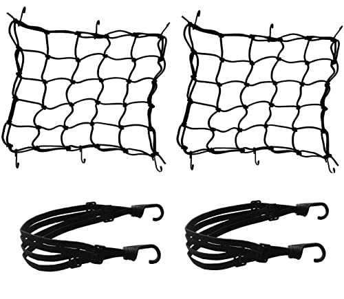 2 Piezas Red de Equipaje (40 * 40cm) + 2 Piezas Cuerda de Equipaje (60cm), Annhao Vendaje Cuerda Red Elástica Casco de Motocicleta Red Equipaje Cuerda Equipaje (Negro)