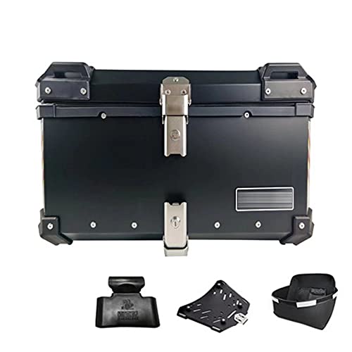 HGTRH Cofre Moto Aluminio, Baul Moto Desmontable 55L - 47.4 * 38.5 * 31.2cm Negro Baul Moto Universal con Respaldo, Caja De Moto Topcase con Desenganche RáPido Base Incluida