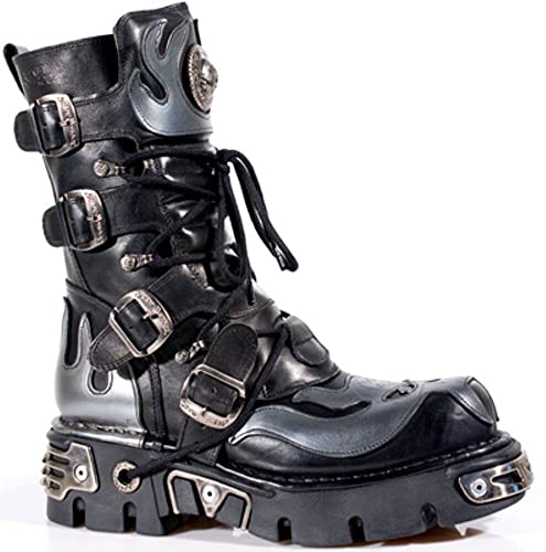 Newrock New Rock 107-S2 Silver Skull Devil Gothic Botas de moto talla UK, Black, 46 EU