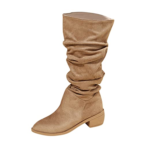 Dasongff Botas de mujer altas baratas – Botas largas para mujer hasta la rodilla sexy tacón de aguja botas de mujer altas botas motorista Chelsea Boots mujer marrón botines de tacón plano, caqui, 38