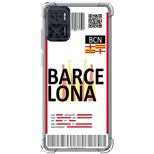 Movilshop Funda Antigolpes para Motorola Moto E22 Billete de Avión [ Barcelona ] Esquina Reforzada Silicona 1.5mm de Grosor Flexible Transparente Bumper Gel TPU