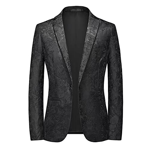 Traje Hombre Básico Solapa Blazer Hombre Lujo Impresión Manga Larga Chaqueta Hombre Ajustado Botones Diseño Traje Chaqueta Hombre Magia Espectáculo Cosplay Chaqueta Hombre A-Black1 4XL