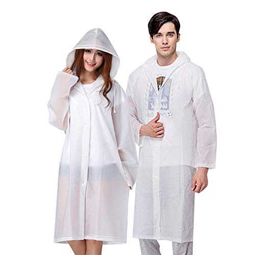 Vicloon Chubasqueros Impermeable, 2 de Paquete Poncho de Lluvia Impermeable Reutilizable con Capucha y Mangas, Unisex EVA Poncho para Viajes, Excursionismo y Exteriores (D-blanco-2pcs)