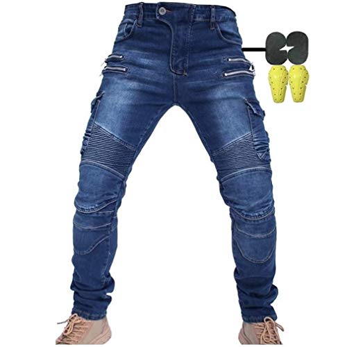 Hombres Pantalones De Motociclismo para Pantalones De Carreras De Motocross con Pantalones Anti Caída,Jeans de Moto, 4 x Equipo de protección (XL=34W / 32L, Azul)