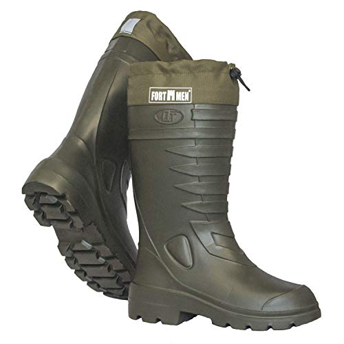 FortMen Botas de goma forradas térmicas para hombre, botas de pesca para hombre, botas de invierno cálidas de Eva, botas de trabajo con forro, botas de pesca, verde oliva, 39 EU