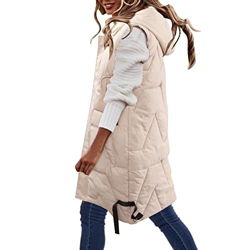 Dasongff Chaleco sin mangas con bolsillo – Chaqueta ligera para mujer, larga cálida, abrigo para mujer, invierno, barato, chaqueta ligera con capucha sin mangas, chaqueta de moto barata y gruesa,