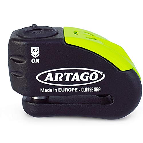 ARTAGO 30X14 Candado Moto Disco con Alarma Don't Touch 120dB, Alta Gama Homologado SRA y Sold Secure Gold, Doble Cierre ø14 Bunker Selection, Sin o Con Alarma, Pinza Antirrobo Moto Disco Freno