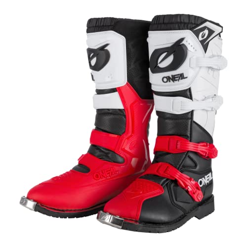 O'NEAL | Botas de Motocross | Motocicleta de Enduro | Confort gracias a la plantilla de aire, cuatro hebillas, material sintético | Botas Rider Pro | Adulto | Negro Blanco Rojo | Talla 47