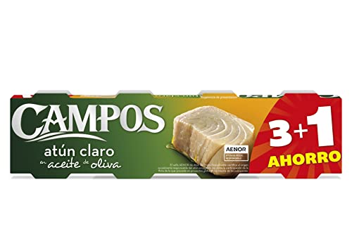 CAMPOS Pack De 4 Latas De 80 G De Atún Claro De Pesca Responsable Apr En Aceite De Oliva, 340 ml - Pack de 4